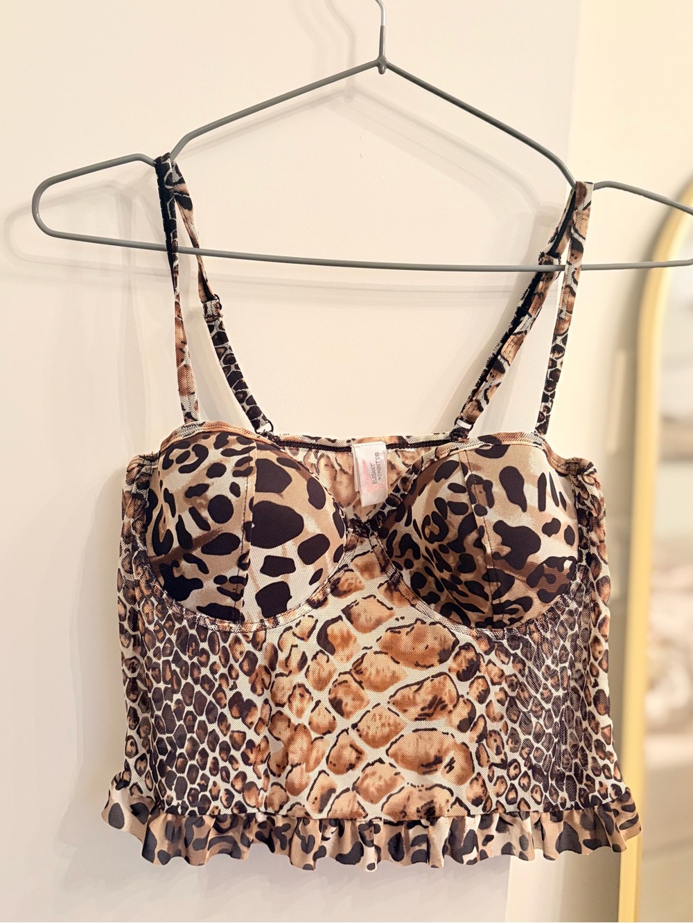 Y2K Leopard Animal Print Mesh Bustier Corset Ruffle Going Out Top Mob Wife Club